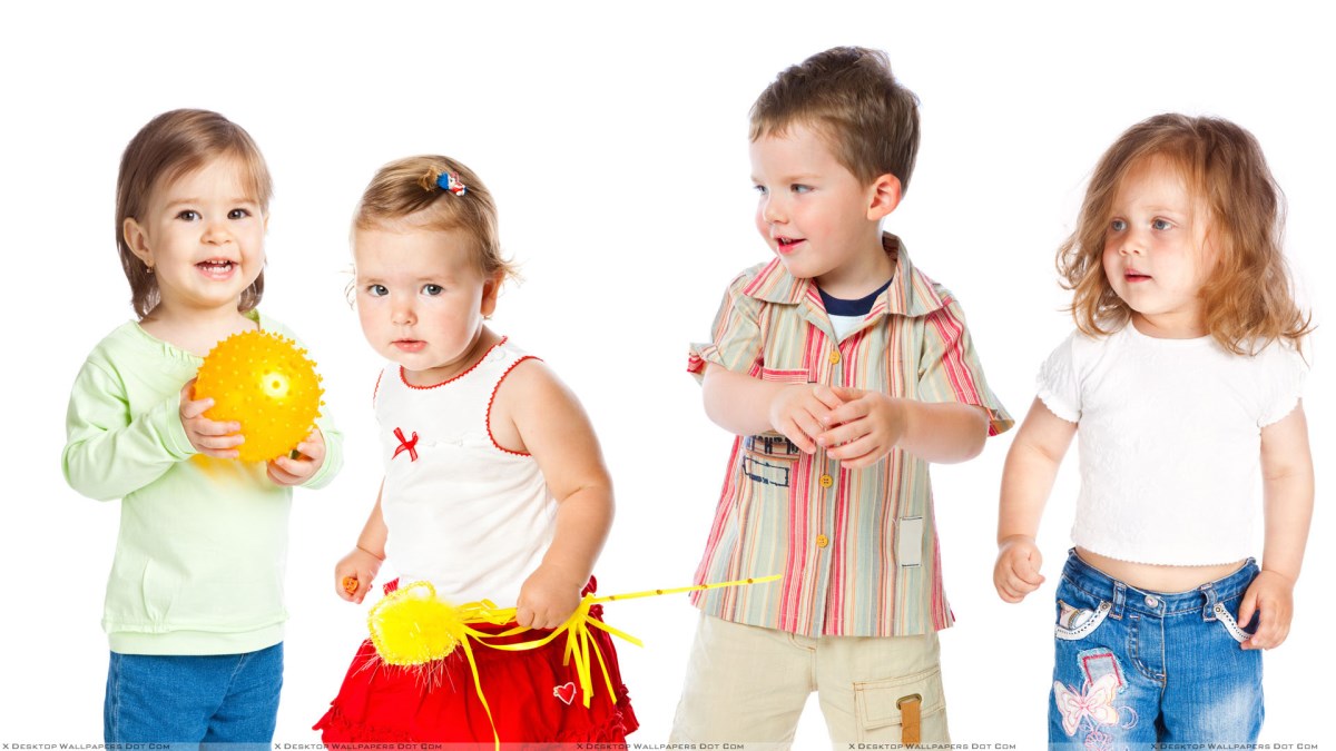 Innocent Sweet Kids And White Background